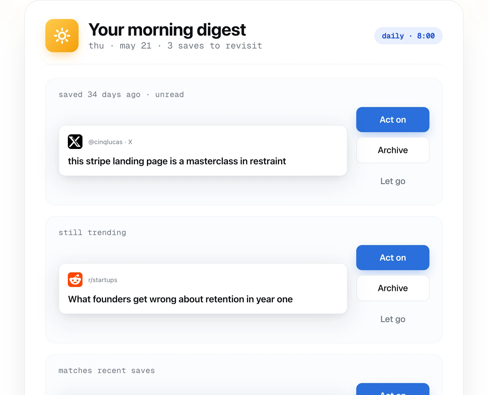 Daily Review digest for saved bookmarks