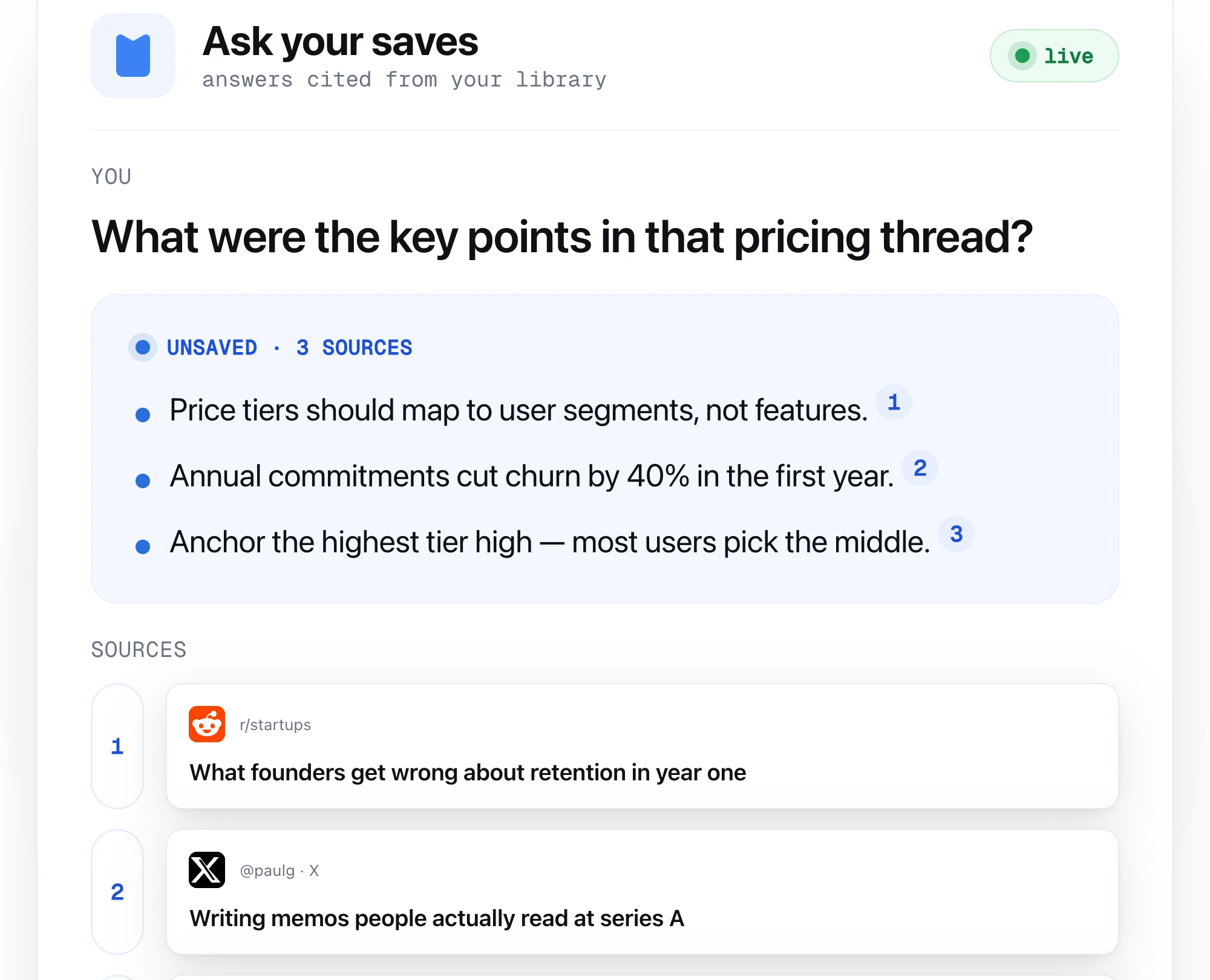 Ask your bookmarks AI chat with sources
