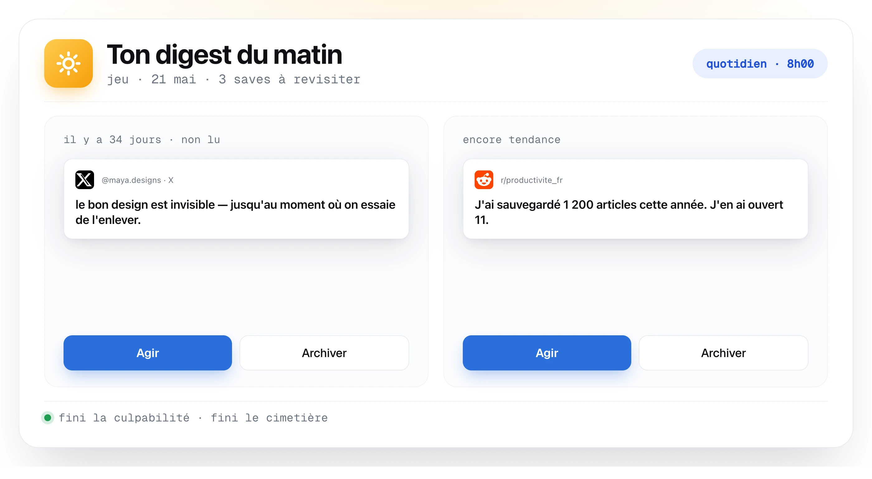 Revue quotidienne des favoris sauvegardés